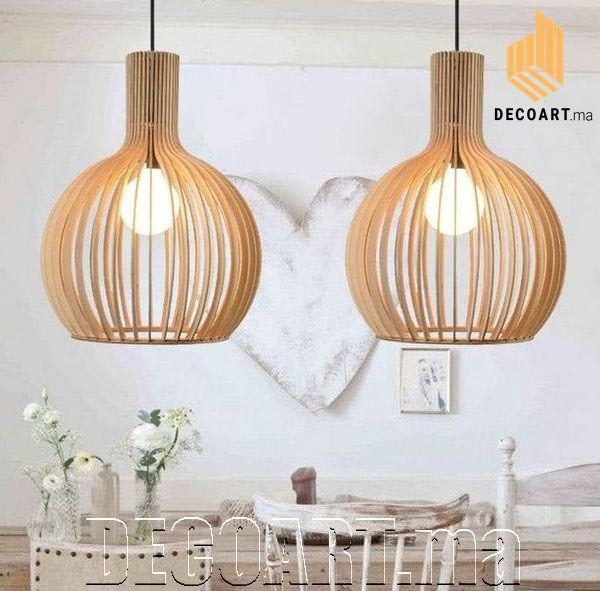 Lampe suspension en bois en forme de poire