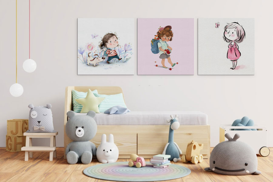 Lot de 3 tableaux cute girls